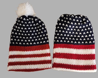 Handmade Red White Blue Beanie Hat - Pom Pom Hat With  display picture 1