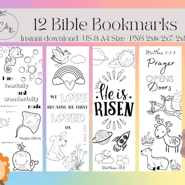 12 Children's Bible Verse Coloring Bookmarks 1.0 | Christian Bookmarks | DIY Kids Craft | Easter Printable | Digital | Instant download