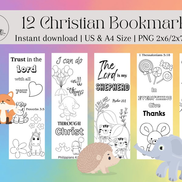 12 Children's Bible Verse Coloring Bookmarks 2 | Christian Bookmarks | DIY Kids and Student Gifts Printable Instant download | Digital | Art