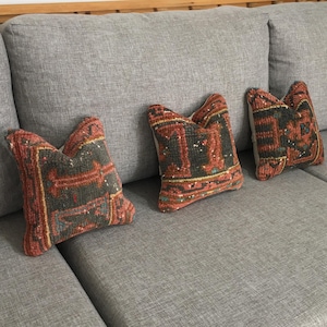 3er-Set Kissenbezüge (10x10): Mini-Kissen im Vintage-Stil türkischer Teppiche, Orange & Grau