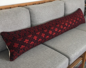 12x60 Gothic Style Inspired Lumbar Pillow Case, Dark Red Navy Blue Vintage Rug Extra Long Decorative Lumbar
