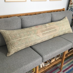 16x60 Patchwork Turkish Oversized Throw Lumbar Pillow Case, Muted Vintage Extra Long Throw Lumbar for Farmhouse