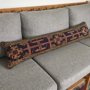 10x48 Vintage Extra Long Lumbar Pillow Case; Dark Blue, Green, Coral Aztec Rug Throw Lumbar