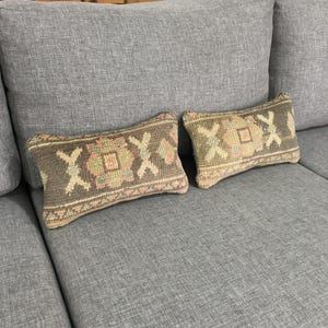 8 x 14 set van 2 abstracte vintage lendekussenslopen, vervaagd Turks tapijt kleine versterking kussenset voor stoel, wollen lendekussen, 8,3 x 13,8 inch