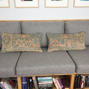 12x24 Bijpassende Oosterse Rug Lumbale Kussens voor Bank, Oranje As Groene Crème Vintage Turkse Rug Klein Bolster Kussen, 12.2x24 Inch