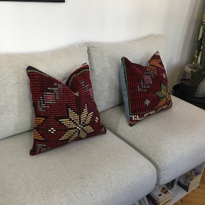16x16 Matching Kilim Pillow Cover , Vintage Throw Pillow , Southwest Turkish Cushion Case , Red Black Pillow , Euro Sham , 15.4x15.7 Inches