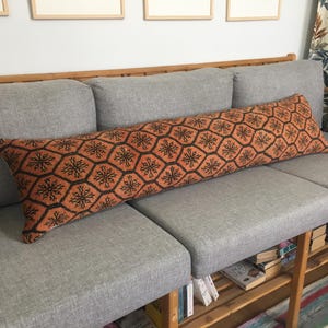 14x60 Burnt Orange Huge Decorative Lumbar Pillow Case, Geometric & Floral Tribal Vintage Rug Lumbar, Extra Long Boho | US DDP