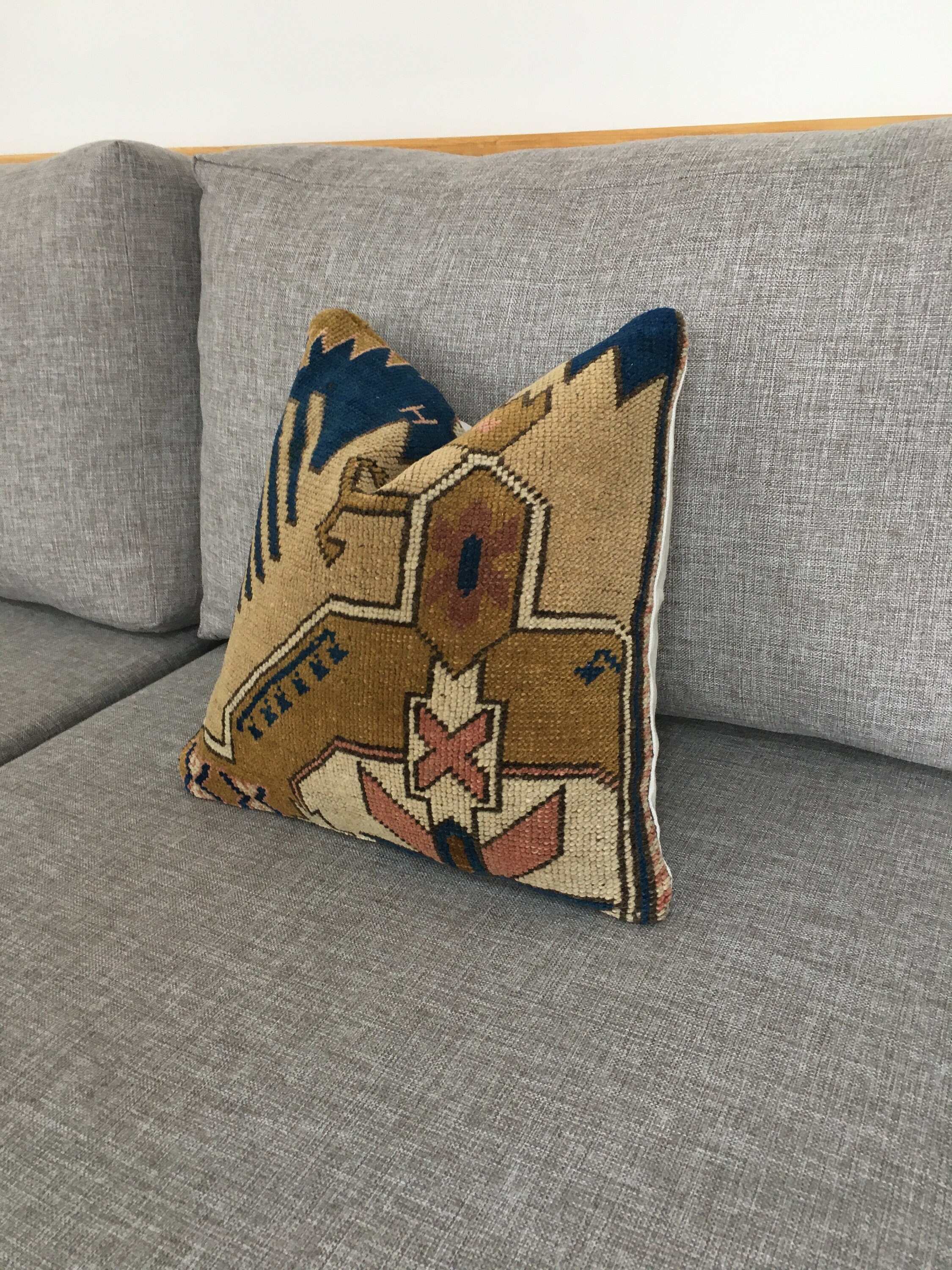 14x14 Vintage Rug Pillow , Abstract Turkish Cushion , Designer Small ...