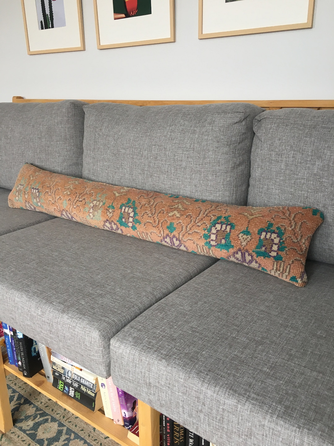 8x48 Floral Rug Lumbar Pillow for King Size Bed ,extra Long Turkish Bolster Pillow Case , Unique