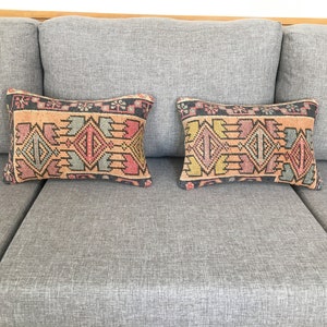 10x16 juego de cojines lumbares de sofá turco lindo a juego, fundas de almohada de refuerzo pequeño de alfombra vintage, almohada de decoración interior, 10.2x16.1 pulgadas