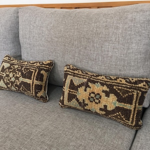 8x14 Matching Mini Aztec Pattern Lumbar Pillow Cases , 2 Vintage Rug Small Lumbar Pillow , Cute Turkish Chair Lumbar | US DDP