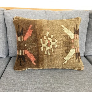 16x20 Earth Tone Chubby Turkish Lumbar Pillow , Abstract Vintage Throw Couch Lumbar Pillow Case , Unique Designer Pillow , 16.1x20.1 Inches