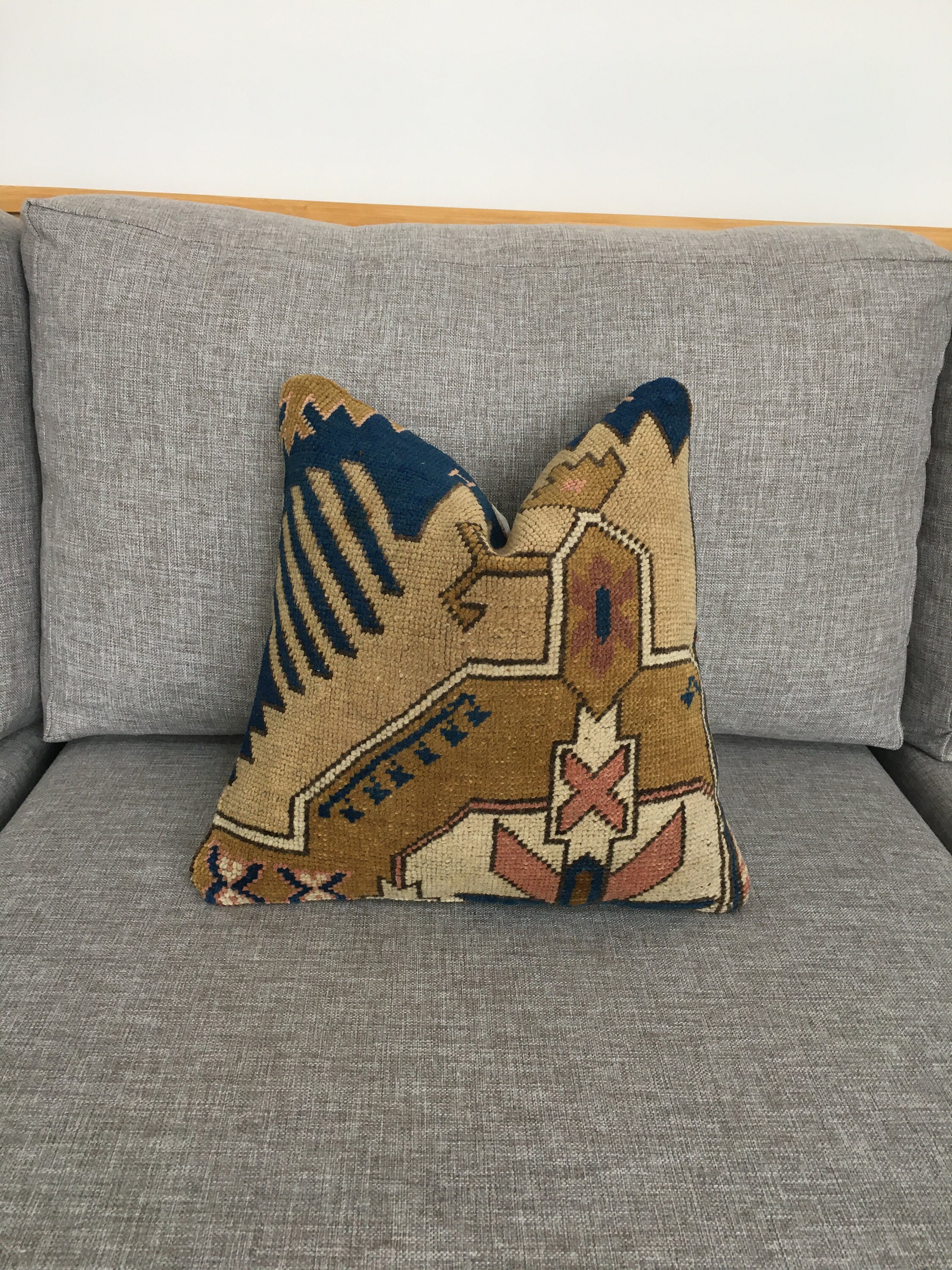 14x14 Vintage Rug Pillow , Abstract Turkish Cushion , Designer Small ...
