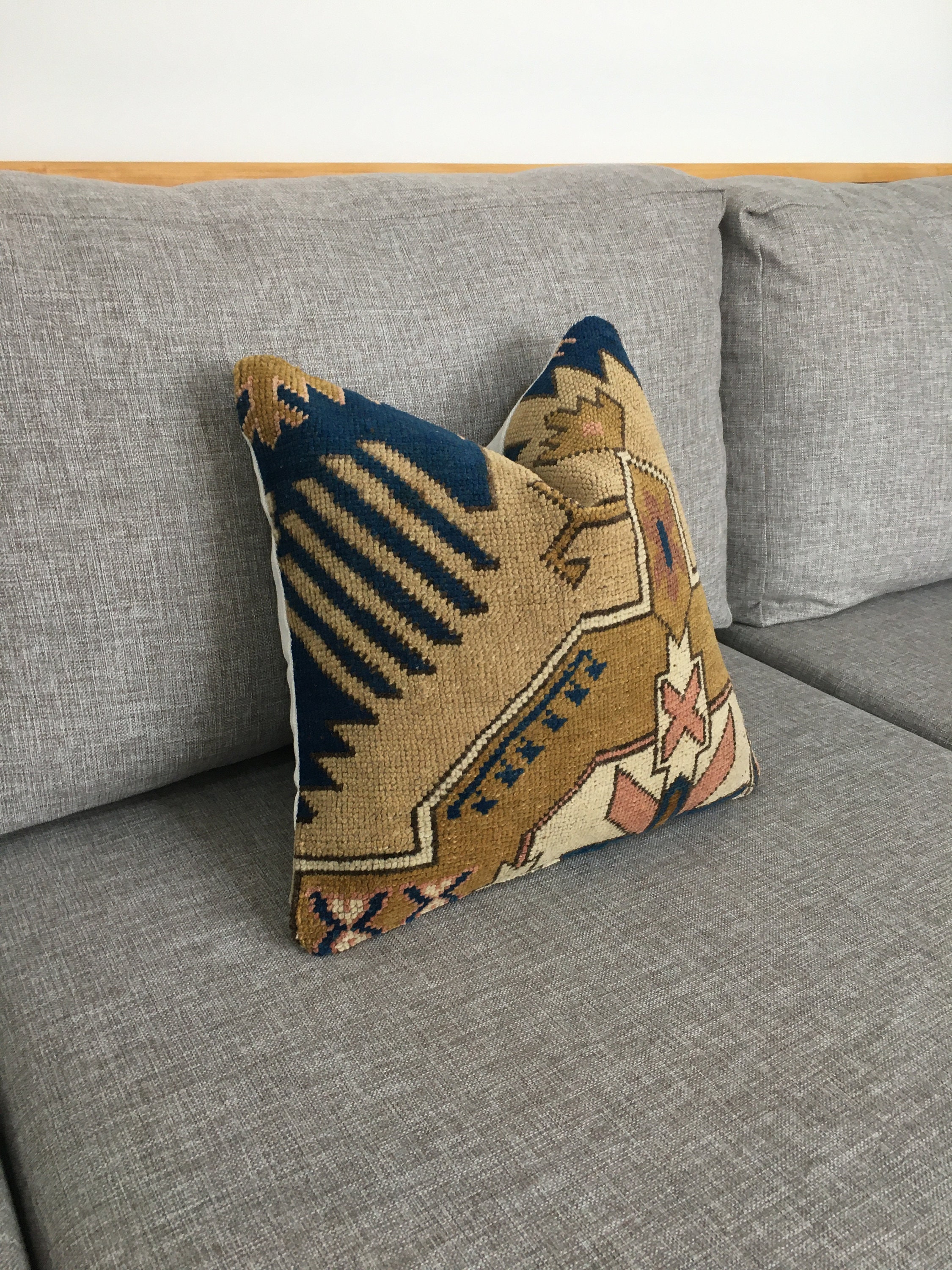 14x14 Vintage Rug Pillow , Abstract Turkish Cushion , Designer Small ...