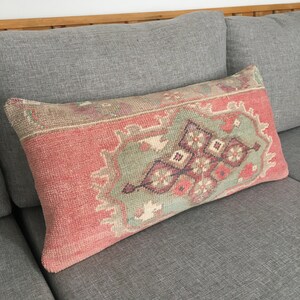 Funda de almohada para sofá de una plaza con diseño vintage rosa de 14 x 28 pulgadas, cojín lumbar turco oriental único, almohada bohemia de lujo, 14,2 x 28 pulgadas