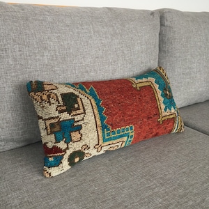 10x20 Linda almohada lumbar, funda de almohada lumbar vintage abstracta, almohada lumbar de alfombra turca para sofá, lumbar Oushak, 9.8x19.7 pulgadas