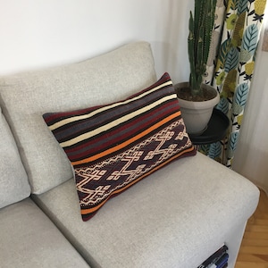 16x24 Southwestern Lumbar Pillow Cover , Boho Kilim Lumbar Pillow , Striped Turkish Lumbar Pillow Case , 15.4x23.6 Inches