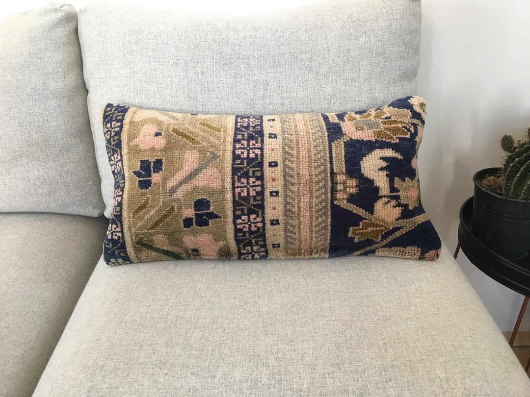 12x24 Vintage Throw Lumbar Pillow Case , Turkish Rug Pillow , Beige