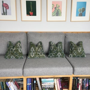 12x12 Pair of Four Green Rug Pillow Set , Worn Oushak İkat Rug Cushions , 4 Turkish Pillow Set for Couch , Boho Pillow Set, 11.8x12.2 Inches