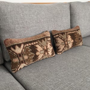8x14 Throw Cute Turkish Rug Chair Lumbar Pillow Case Set: Abstract, Brown Color Tones, Vintage