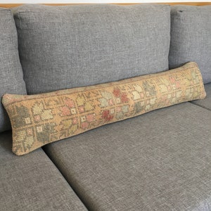 8x36 Floral Turkish Rug Lumbar Pillow Cover, Embroidered Vintage Medium Size Skinny Bolster Pillow Case, Boho Lumbar Cushion,7.9x36.2 Inches