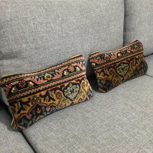 8x14 Vintage Turkish Mini Rug Lumbar Pillow Set , Pair Boho Throw Tiny Lumbar Pillow , Small Bolster Pillow , Rustic Lumbar, 7.9x13.8 Inches