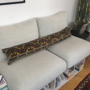 8x48 Dark Gold Burgundy Gray Color Turkish Long Lumbar Pillow , XL Vintage Ikat Lumbar Pillow for Bench , Extra Long Lumbar, 8.3x47.2 Inches