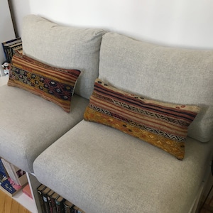 10x24 Set of 2 Kilim Lumbar Pillow Cover , 10x24 Pastel Turkish Lumbar Pillow , Vintage Lumbar , Matching Ethnic Pillow ,  10.2x22.8 Inches