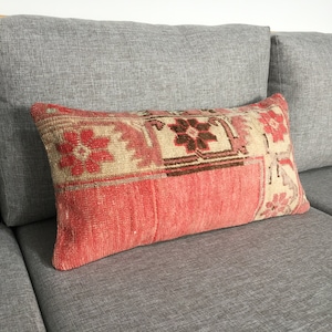 12x24 Pink Rug Pillow , Oriental Turkish Pillow , Vintage Boho Pillow Cover , Art Deco Pillow Case , Bohemian Pillow , 12.2x24 Inches