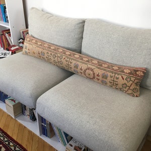8x48 Beige Moss Green Extra Long Rug Lumbar Pillow Cover , Unique Turkish Long Lumbarfor Bed , Vintage Bedding Pillow , 7.9x46.5 Inches