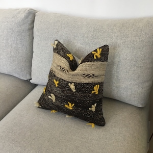 14x14 Vintage Small Pillow Case for Couch , Turkish Kilim Pillow Cover , Handwoven Pillow , Boho Throw Pillow , 14.6x15 İnches
