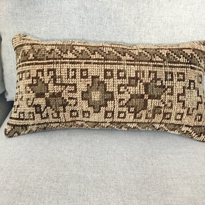 Funda de almohada lumbar pequeña vintage de 10x20, almohada lumbar de alfombra para sofá, almohada lumbar turca, almohada Oushak para sofá, 10.2x19.7 pulgadas