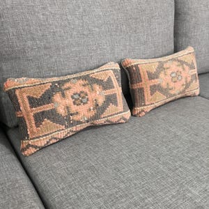 8x14 Coppia di 2 cuscini lombari aztechi color salmone chiaro per sedia, piccole federe per cuscini vintage turchi, 7,9x13,8 pollici