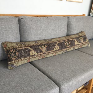 10x48 Rustic Floral Vintage Extra Long Bench Lumbar Pillow , Beige Black Turkish Bohemian Large Bolster Pillow for king Bed , 10.2x48 Inches