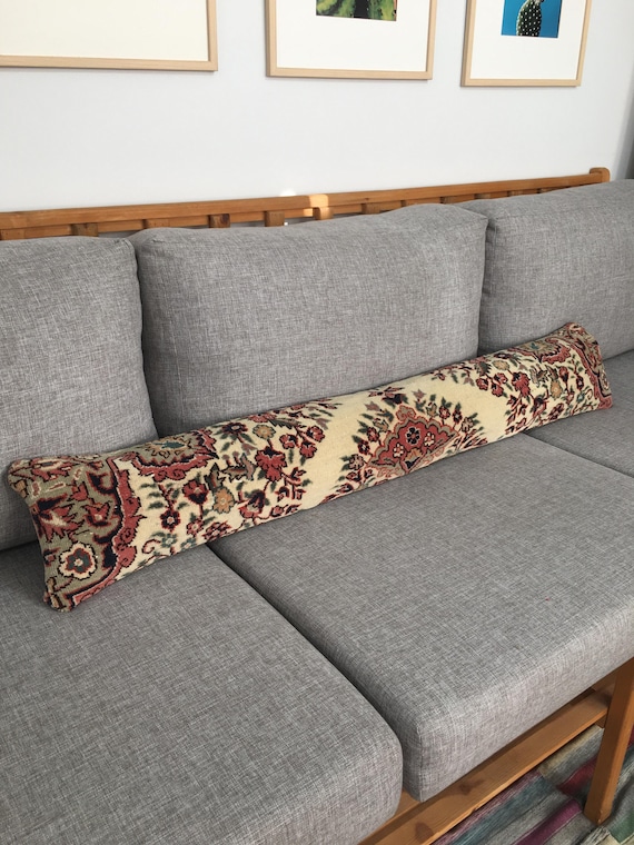 8x48 Coquette Style Damask Inspired Vintage Rug Extra Long Throw Lumbar Pillow Case for King Bed, Boho Medallion Lumbar
