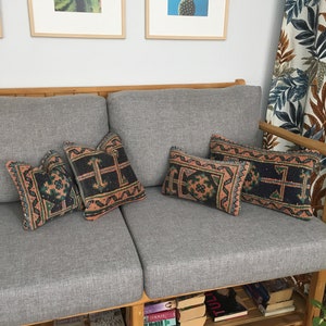Juego de almohadas de alfombra vintage azteca de salmón negro azulado para sofá, fundas de cojín turco, 10.2x10.2 - 12.2x12.2 - 10.2x18.5 - 8.3x14.2 pulgadas