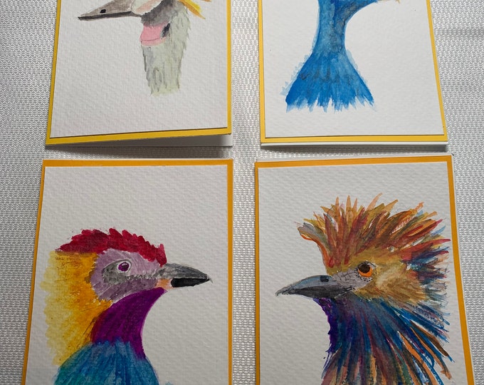Original Hand Painted Watercolor Cards With Envelope, Colorful Birds ...