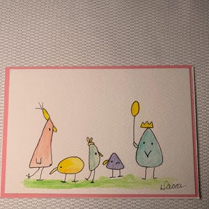 Original handgemalte Aquarellkarten mit Umschlag, wunderliche Küken inspiriert. Gemäldegröße ist 4x6 perfekt für die Gestaltung nicht ein Druck