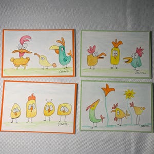 Original handgemalte Aquarellkarten mit Umschlag, wunderliche Küken inspiriert. Gemäldegröße ist 4x6 perfekt für die Gestaltung nicht ein Druck