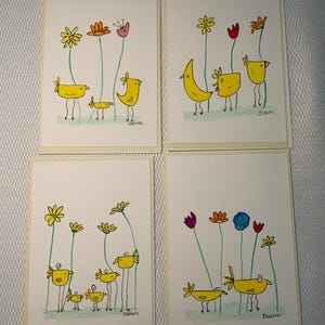 Original handgemalte Aquarellkarten mit Umschlag, wunderliche Küken inspiriert.