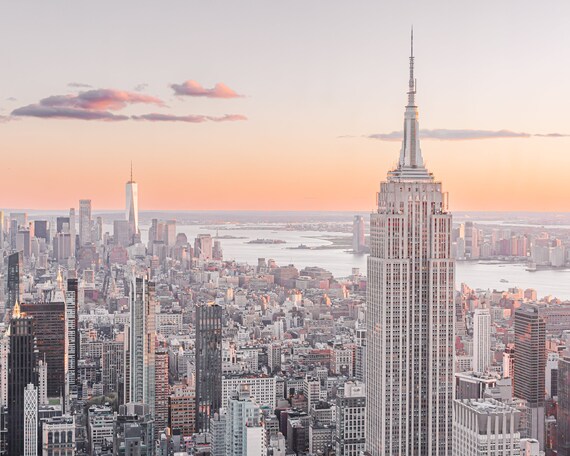 New York Sky line Digital Art Print, Empire State Building view at Sunset, Wall Decor, Home Office art
