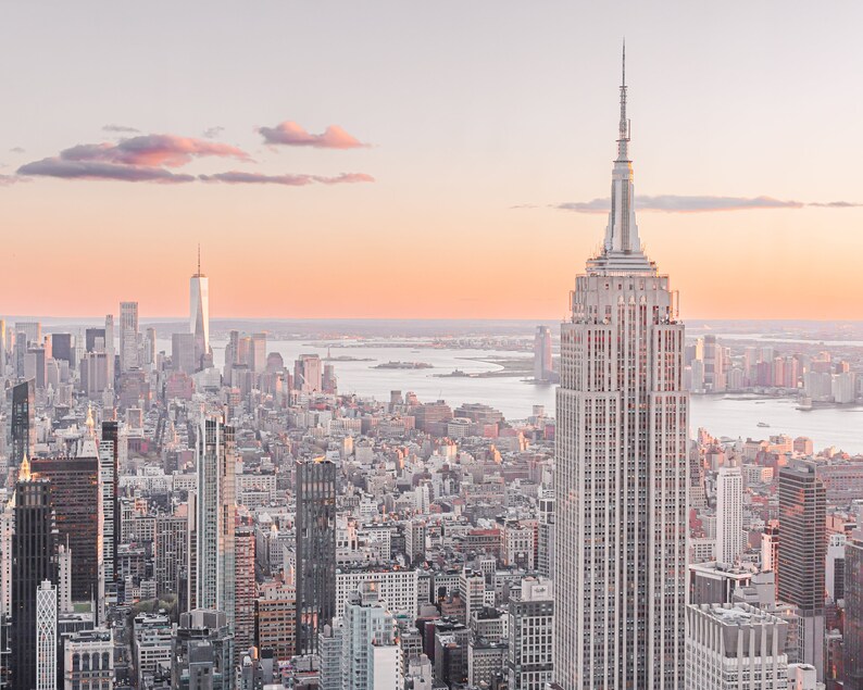 New York Sky line Digital Art Print, Empire State Building view at Sunset, Wall Decor, Home Office art image 1