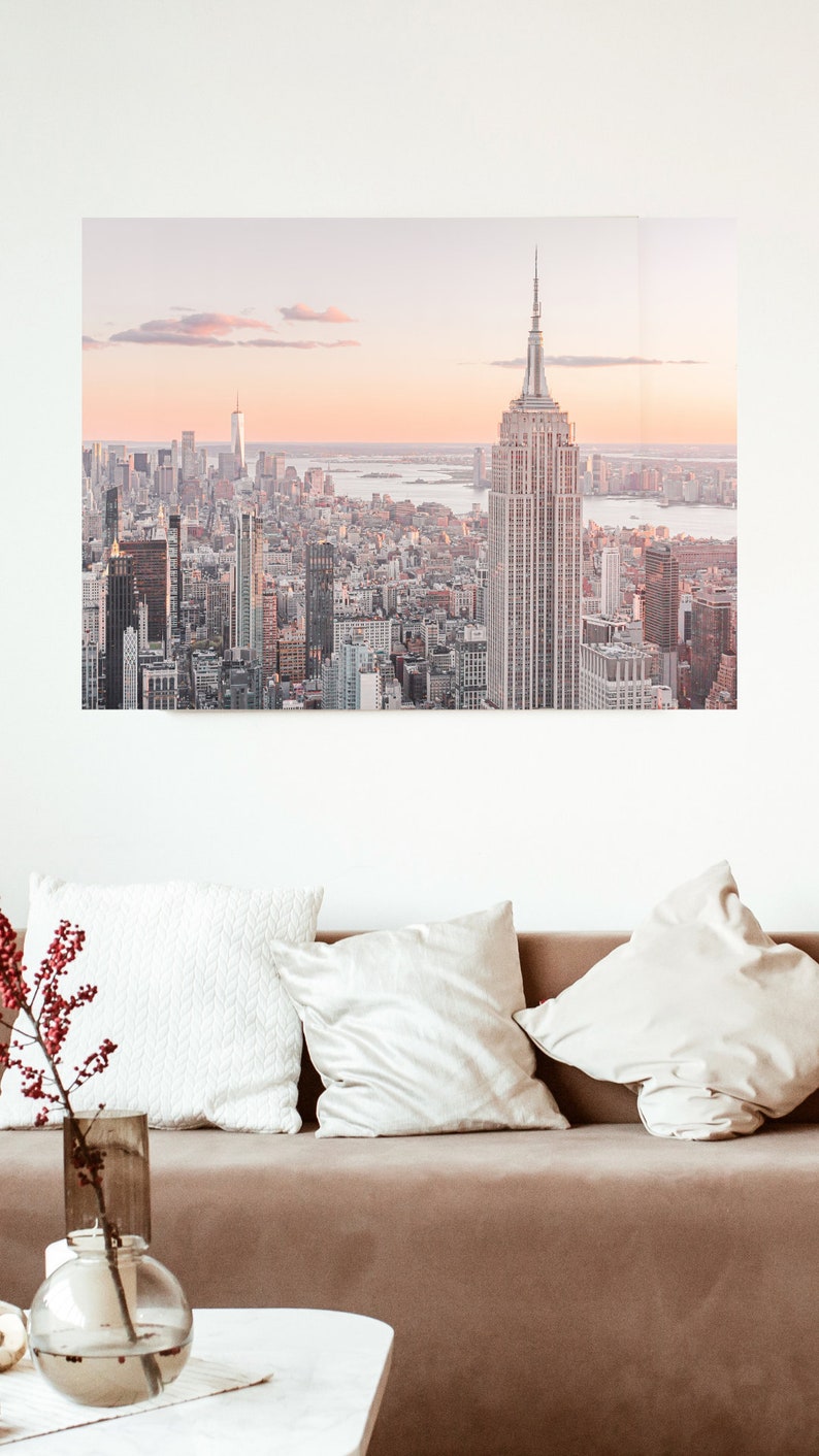 New York Sky line Digital Art Print, Empire State Building view at Sunset, Wall Decor, Home Office art image 2