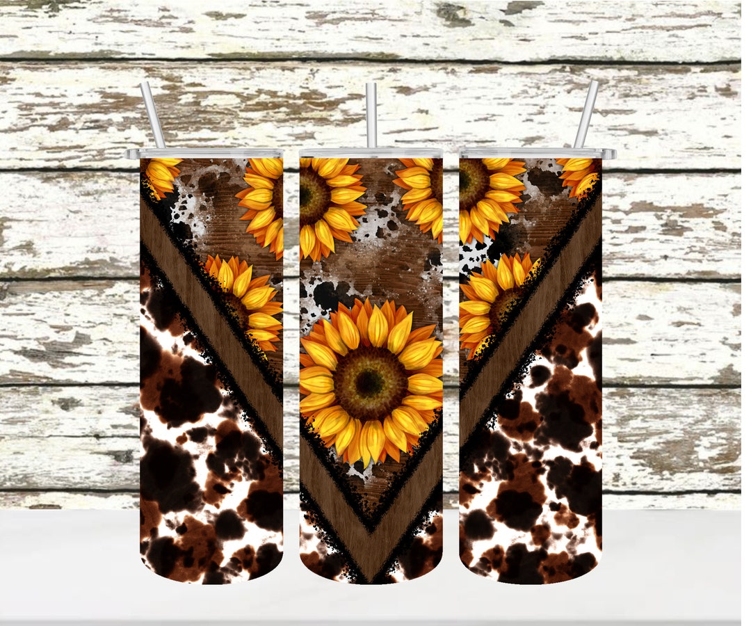 Sunflower Rustic Cowprint 20oz Sublimation Tumbler Digital - Etsy