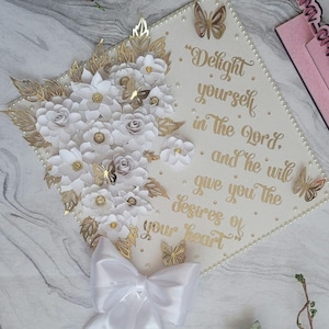 Graduation Cap topper, Bible Verse, Class of 2025, Customize Graduation Hat with paper flowers, Personalized Senior Cap, High school Hat
