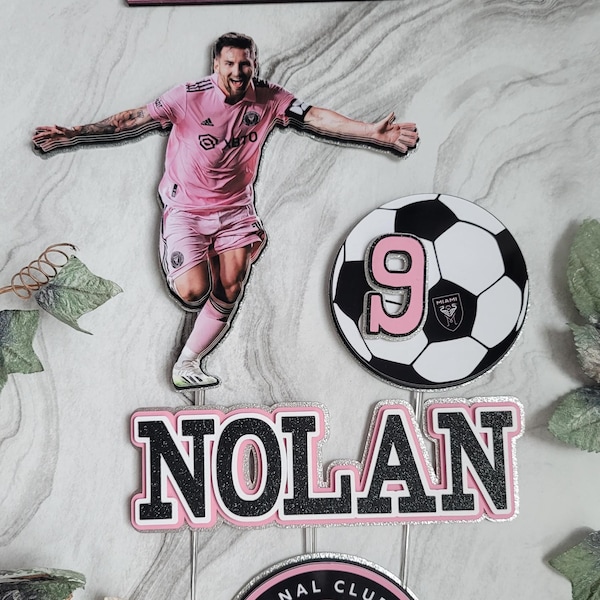 Voetbal Mesi-taarttopper, voetbaltaart-topper, voetbalverjaardagstaart, voetbaldecoraties, gepersonaliseerde Futbol-taarttopper, aangepaste taarttopper