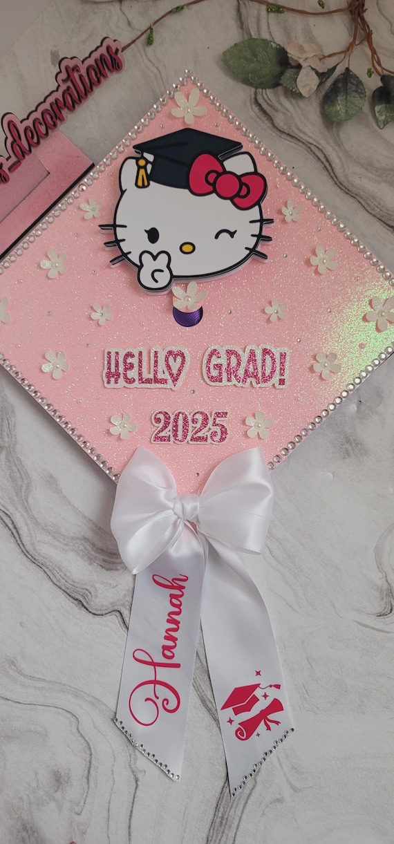 Hello Graduation Class of 2026 Custom Grad Cap Kitty Kinder  display picture 1
