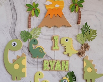Personalized Dinosaur Birthday Cake Topper, Custom Name & Age, First Birthday Party Decorations