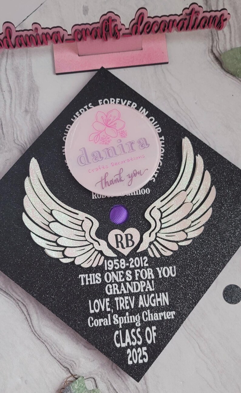 Wings Memorial Graduation Cap Topper, Custom Picture Memorial Grad Cap ...