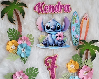 Stitch Cake Topper: Custom Birthday, Hawaii Hibiscus Decor